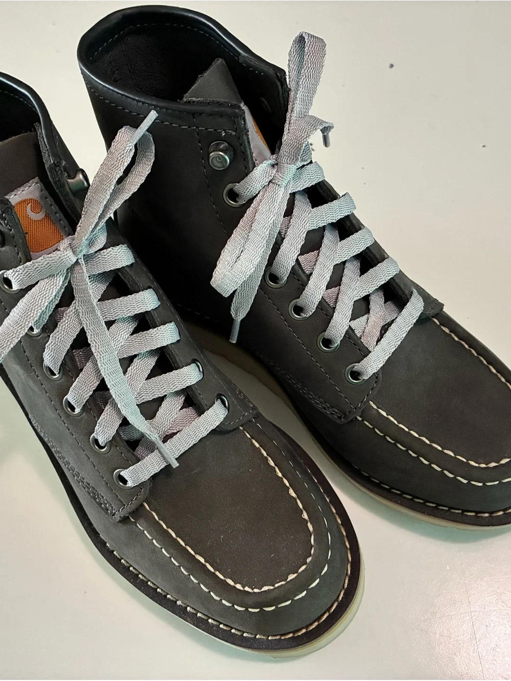 Men's Dark Gray Carhartt Lace-Up Moc Toe Work Boots - White Lug Sole